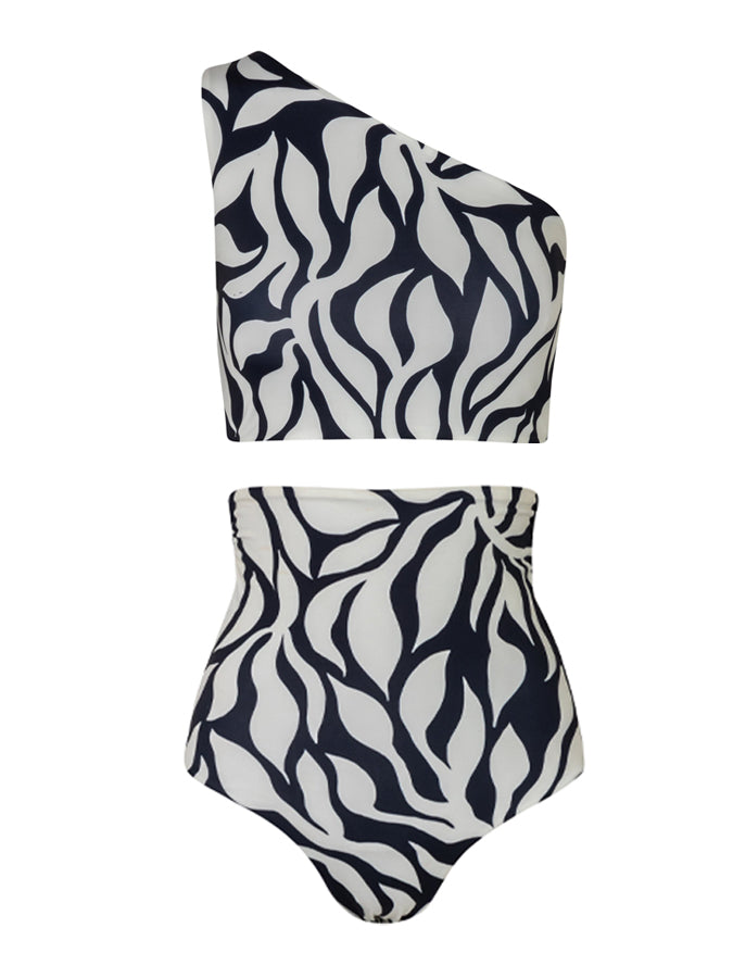 Vintage One-Shoulder Print Beach Bikini