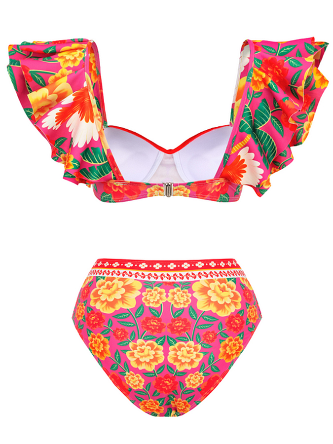 Vintage Ruffled Floral Print Swimsuit