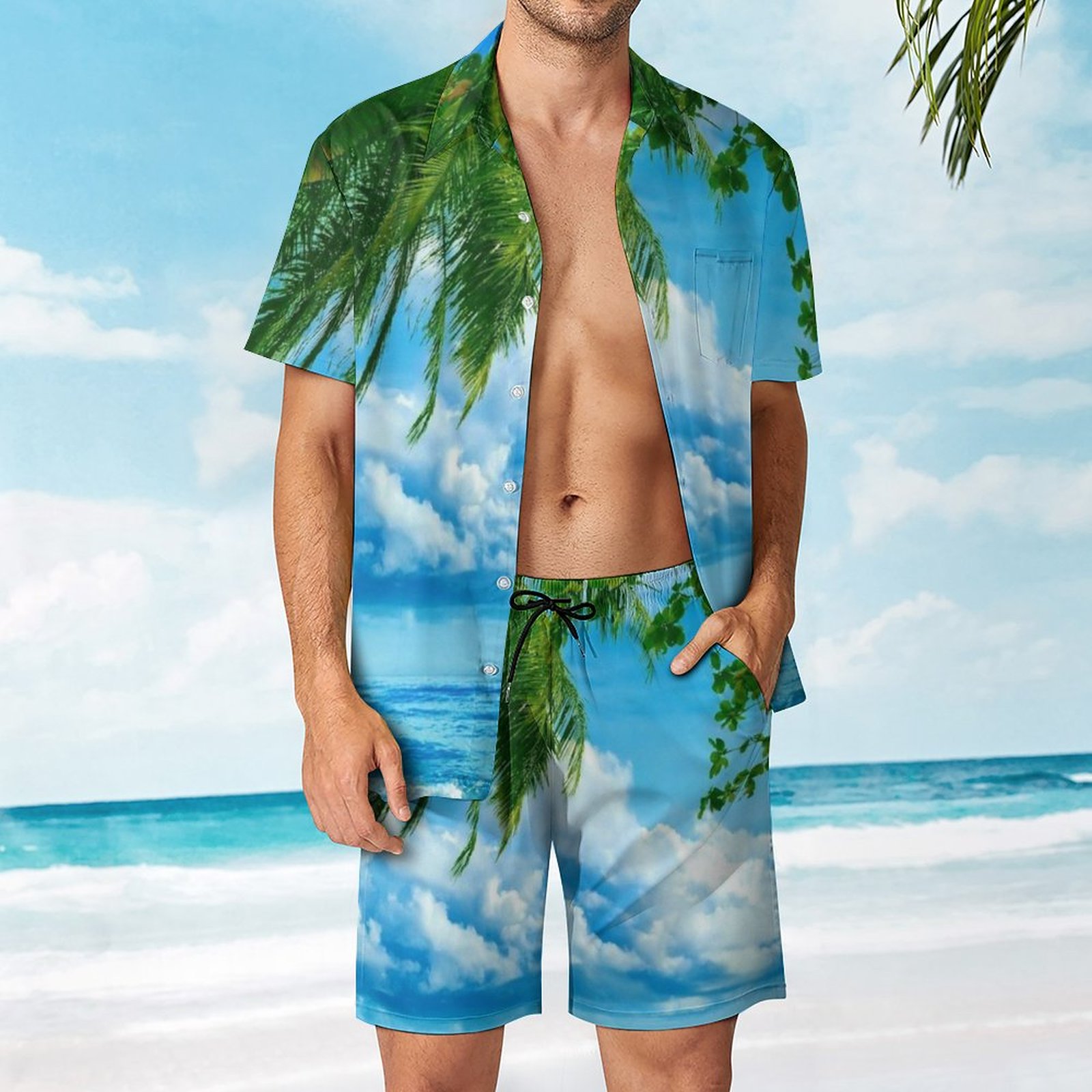 Men's Hawaiian Print Beach Two-Piece Suit 2304104054