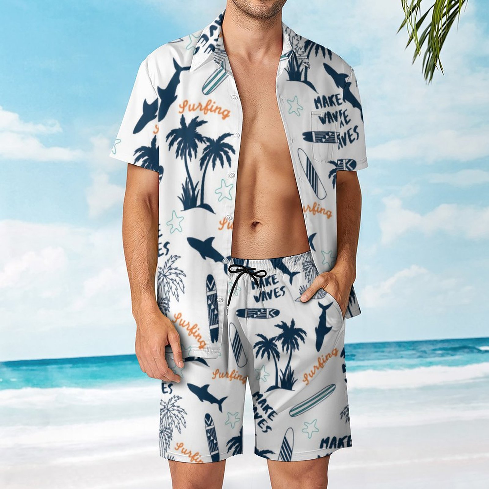 Men's Hawaiian Print Beach Two-Piece Suit 2304102664