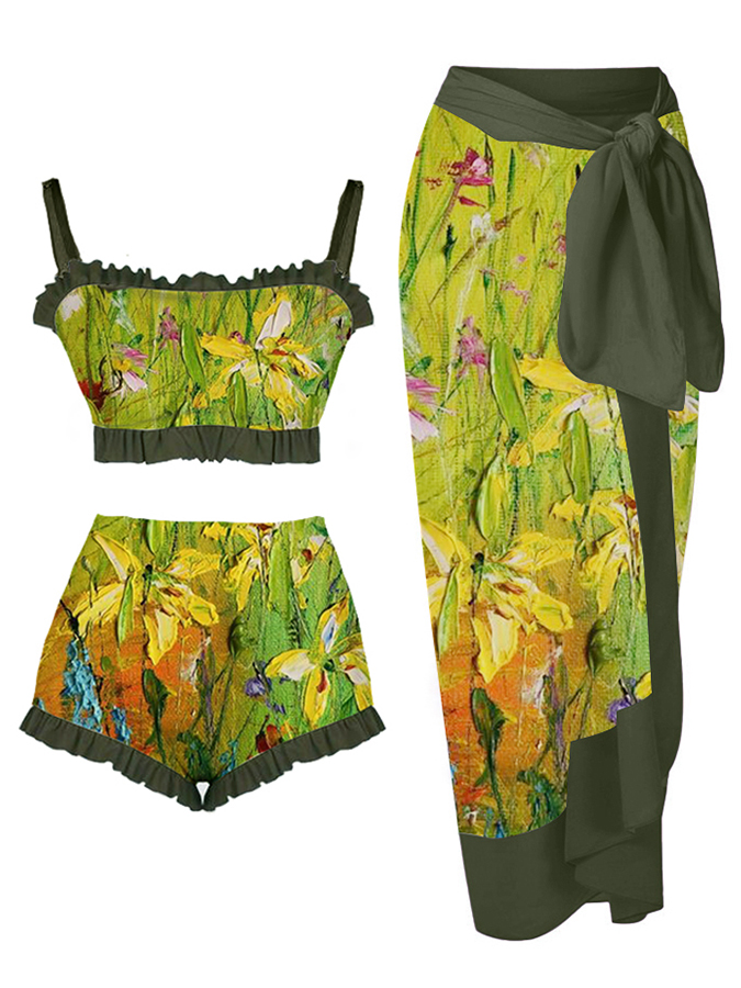 Fashion Floral Oil Print Swimsuit Set