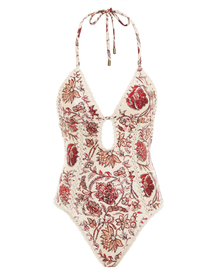 Trendy Panel Lace OnePiece Swimsuit