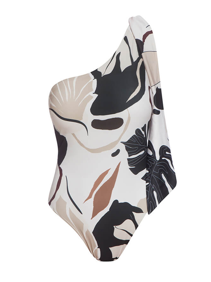 One-shoulder Printed Swimsuit and Cover-up