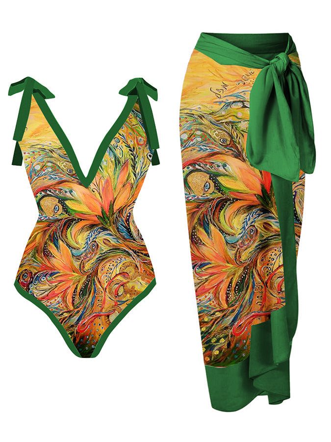 Printed Tie One Piece Fashion Swimsuit