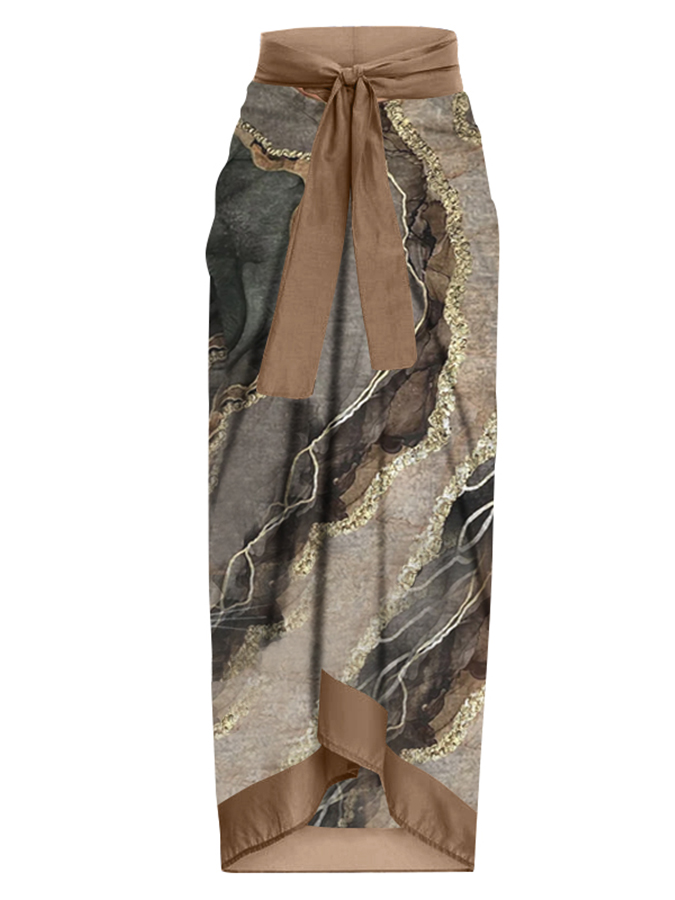 Vintage Abstract Colorblock Print One-Piece Swimsuit and Cover-up