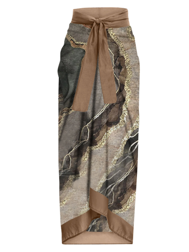 Vintage Abstract Colorblock Print One-Piece Swimsuit and Cover-up