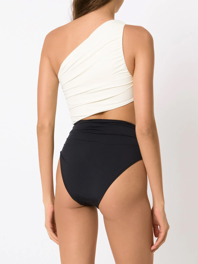 Black & White Color Block One Shoulder One-Piece Swimsuit And Cover Up