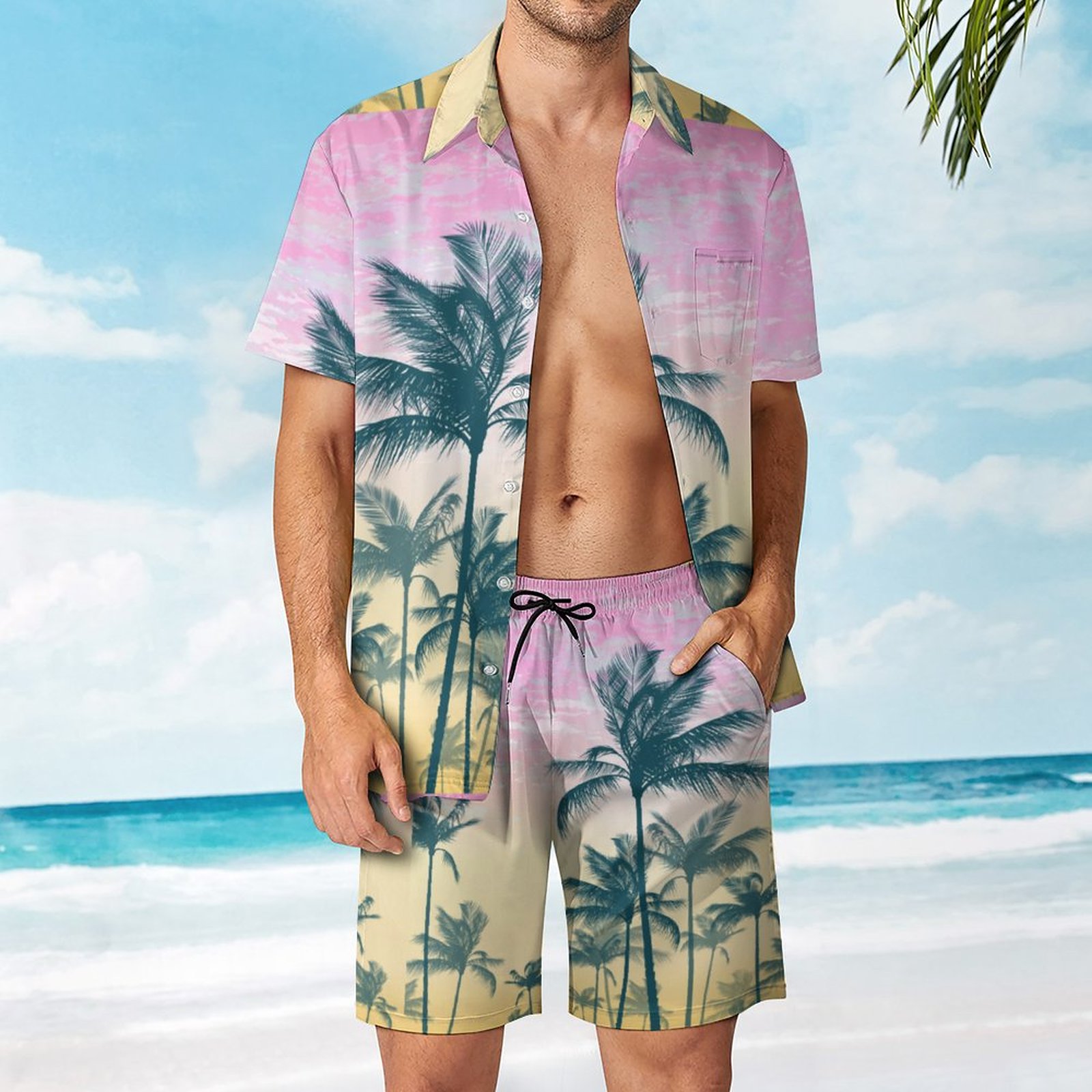 Men's Hawaiian Print Beach Two-Piece Suit 2304104204