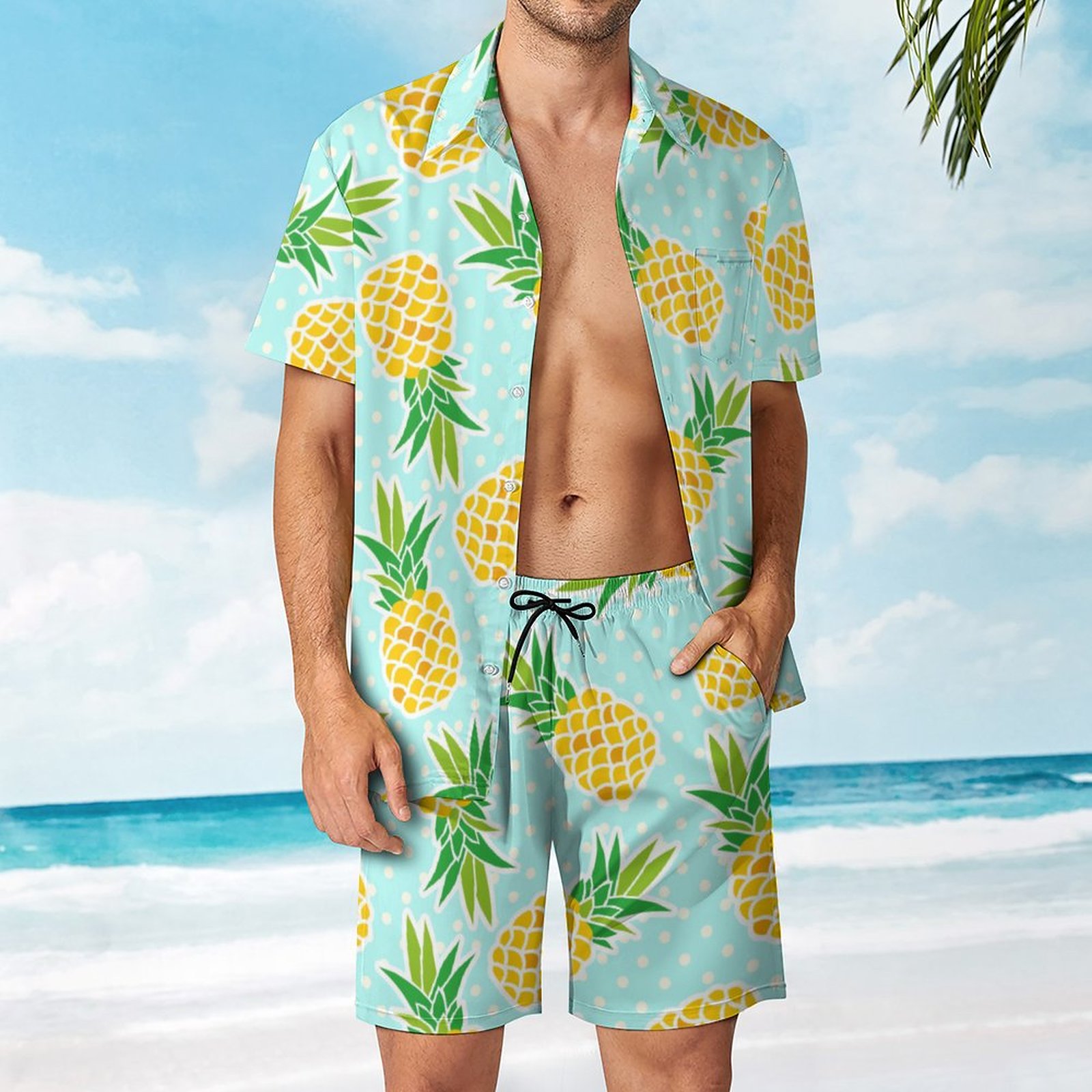 Men's Hawaiian Print Beach Two-Piece Suit 2304102683