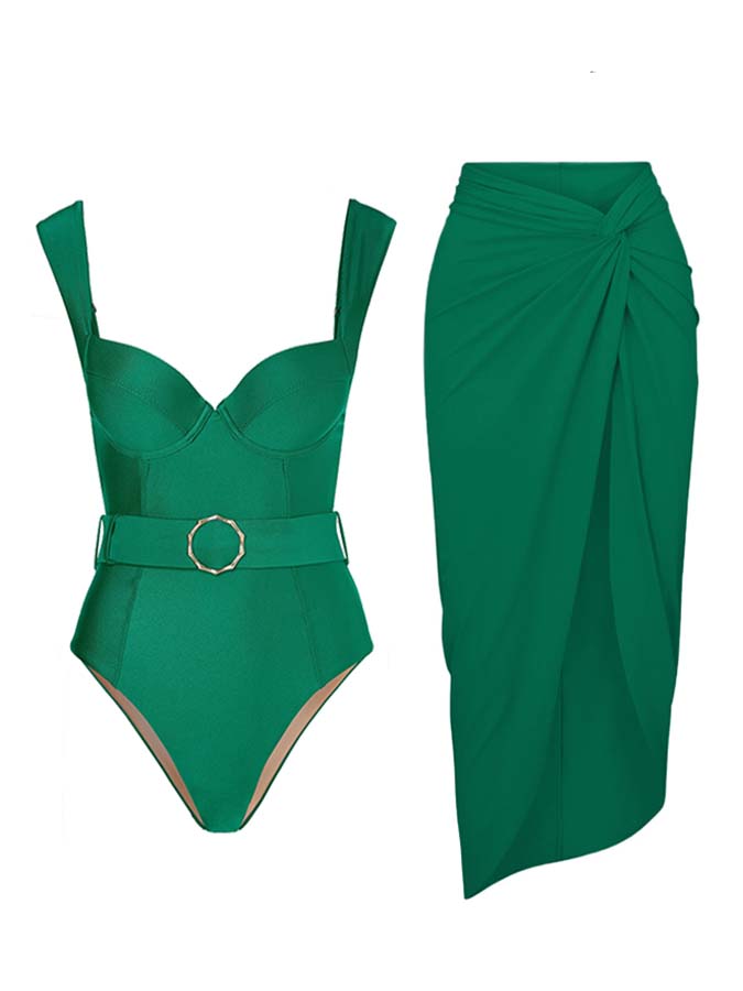 Emerald Lconic Sling Belt One Piece Swimsuit and Sarong