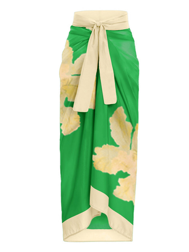 Deep V Ruffled Floral Print Swimsuit Set