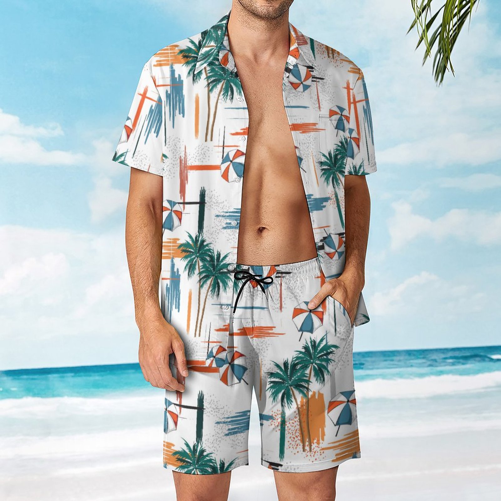 Men's Hawaiian Print Beach Two-Piece Suit 2304102642