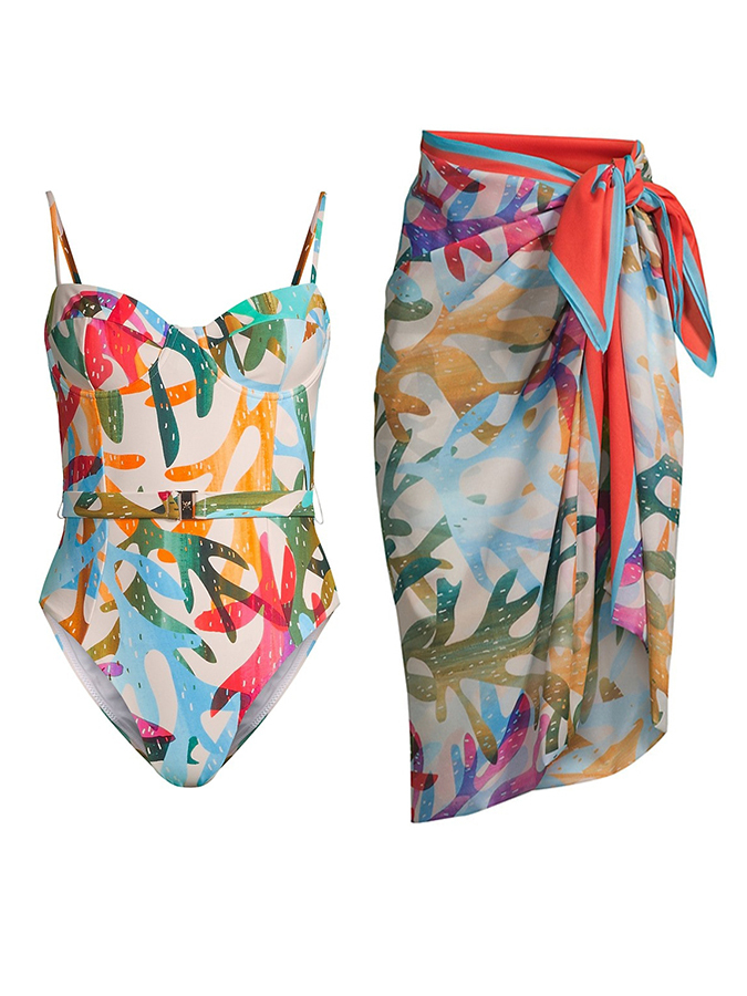 Colorful Print Swimsuit and Cover Up