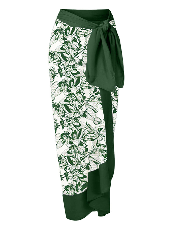 Vintage Colorblock Print Swimsuit Set