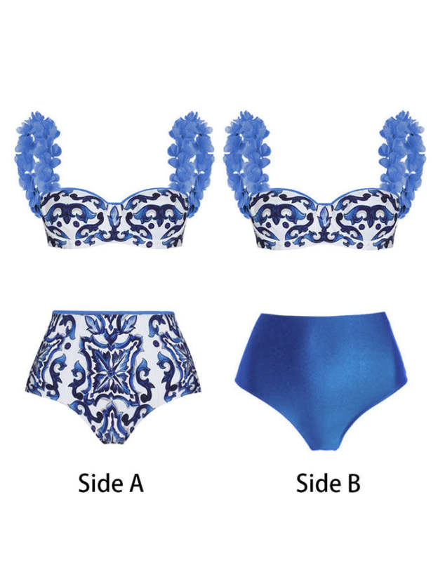 Fashion Colorblock Print Swimsuit