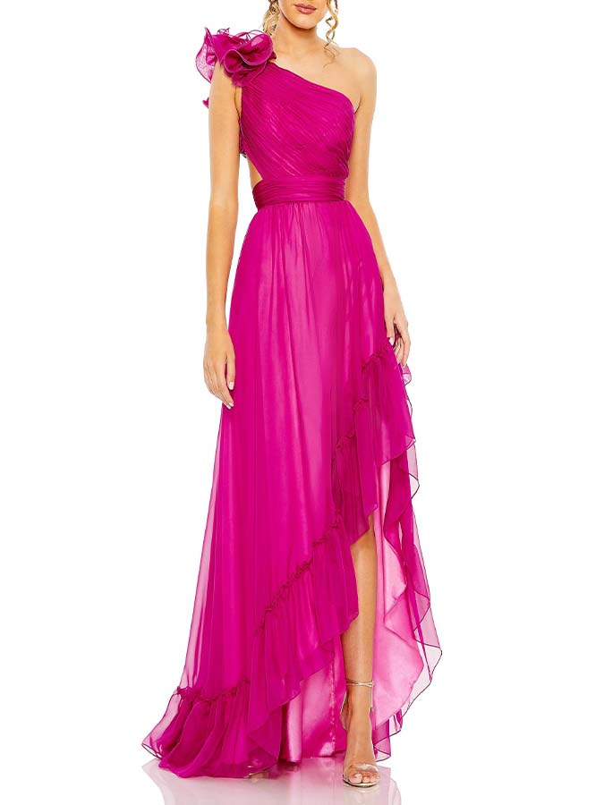 Solid Color One-Shoulder Wood Ear Trim One-Piece Swimsuit