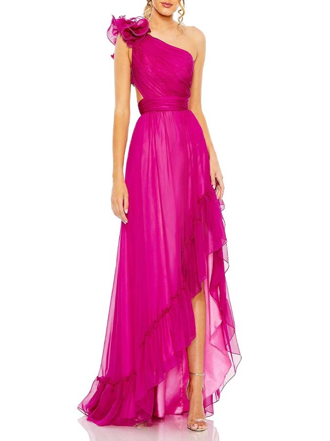 Solid Color One-Shoulder Wood Ear Trim One-Piece Swimsuit