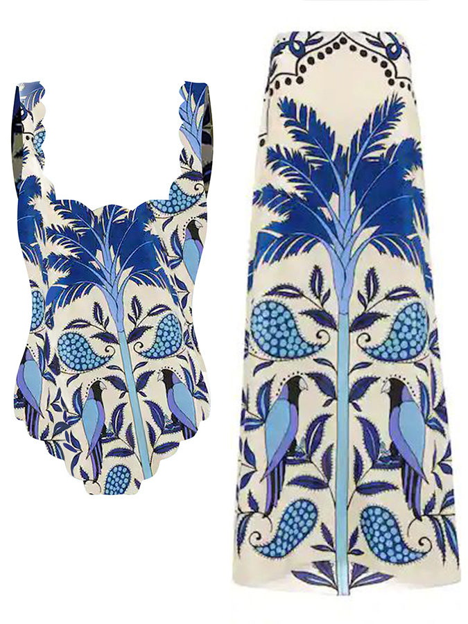 Printed Fashion Swimsuit and Beach Skirt