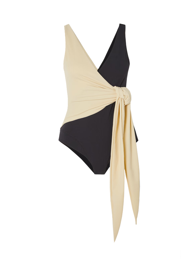 Black Beige Color Block One-Piece Swimsuit And Cover up