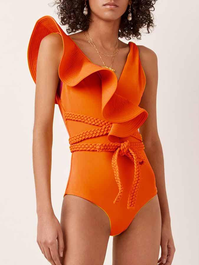 Ruffled Solid One-Piece Swimsuit