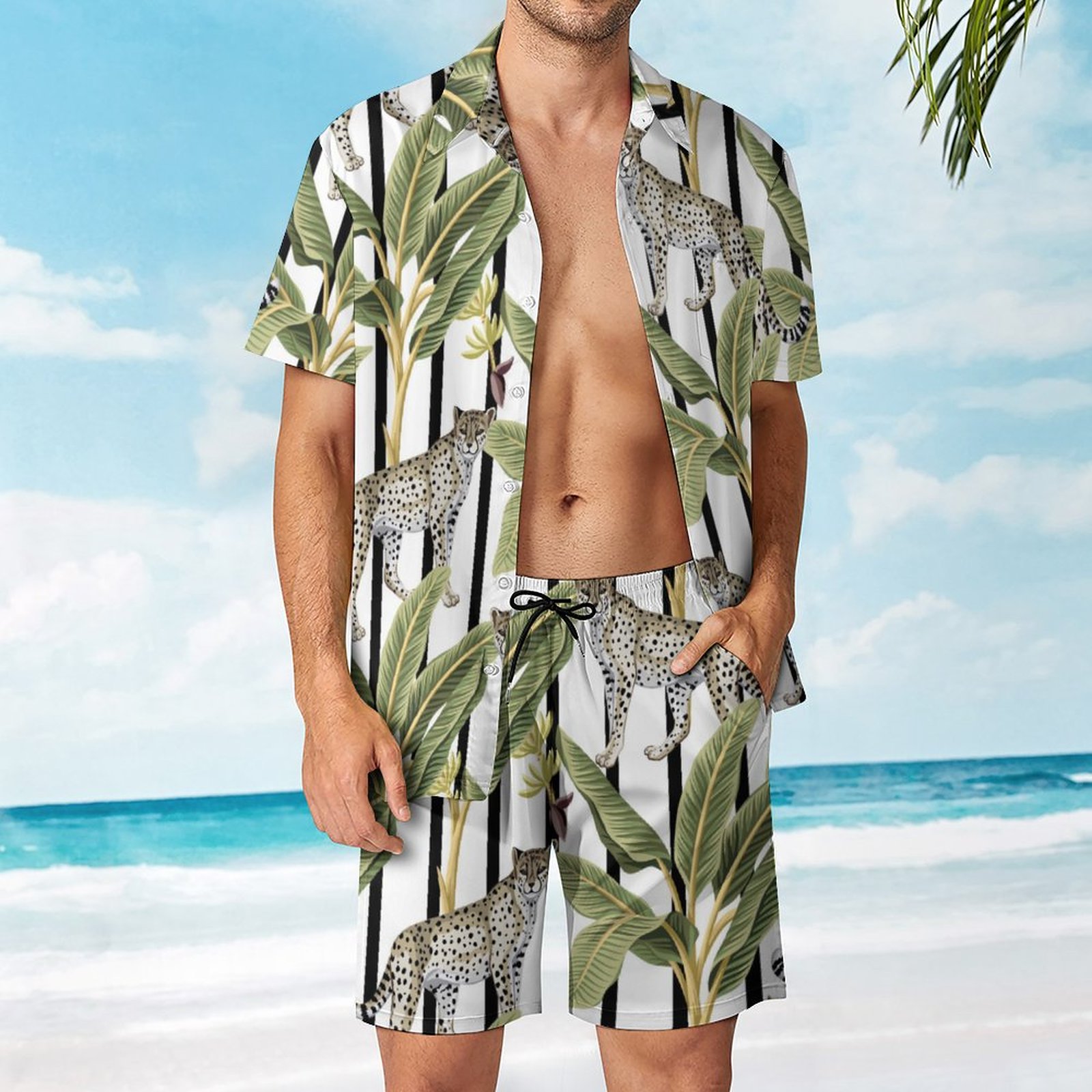Men's Hawaiian Print Beach Two-Piece Suit 2304102630
