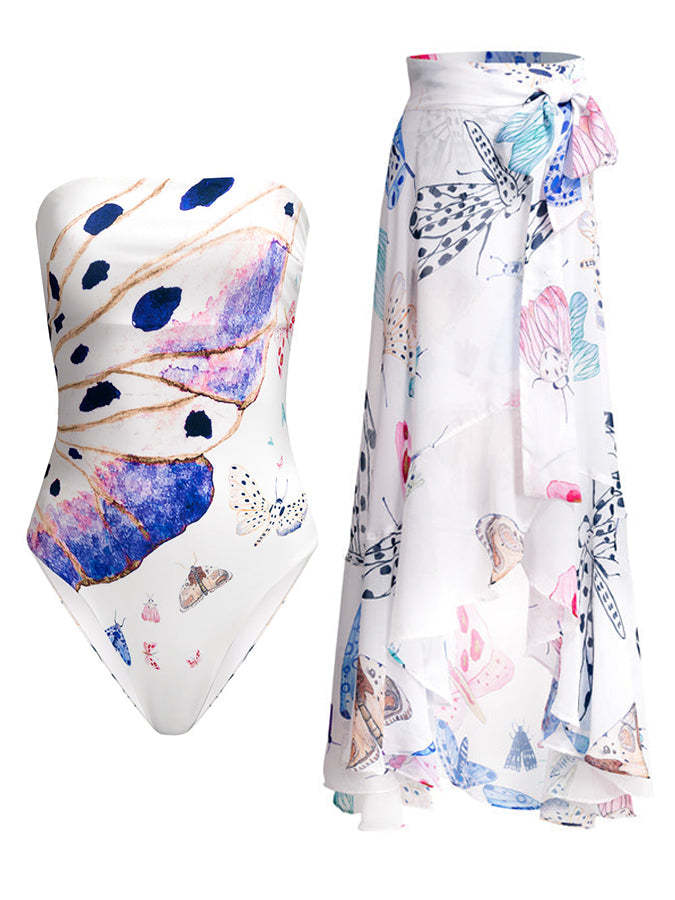 Bandeau Print Chic One Piece Swimsuits and Cover-Ups