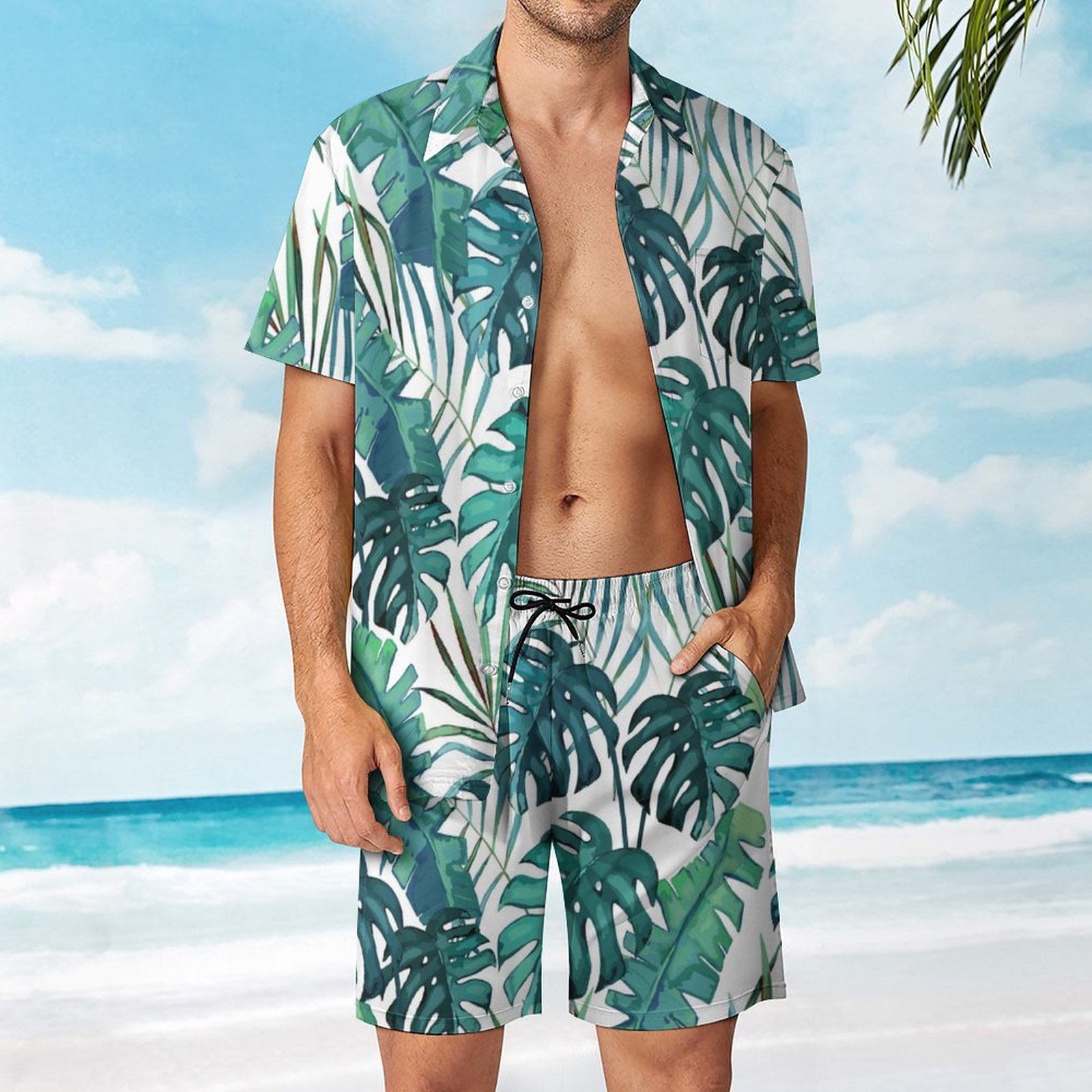 Men's Hawaiian Print Beach Two-Piece Suit 2304102646