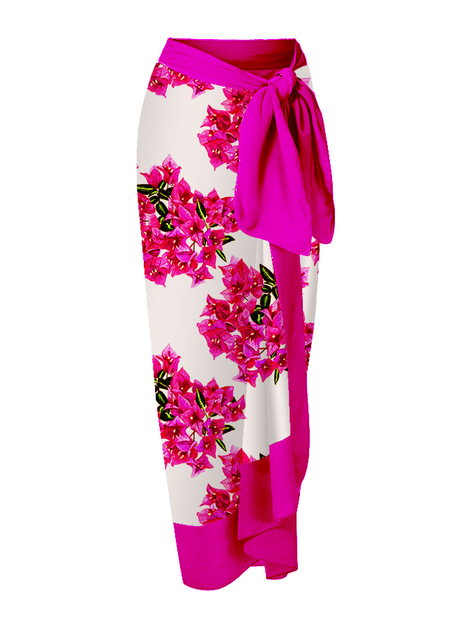 Bougainvillea print one-piece swimsuit and cover-up