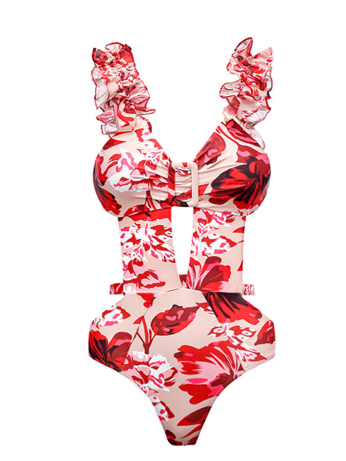 Printed Cutout Fashion One Piece Swimsuit