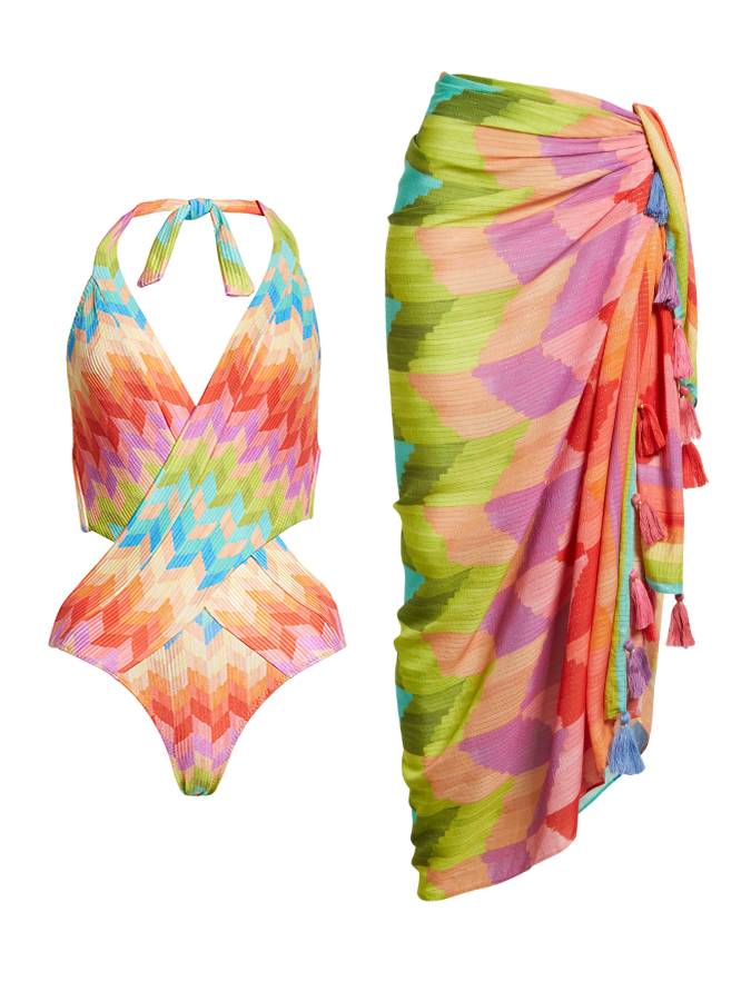 Abstract Colorblock Geometric Print Swimsuit