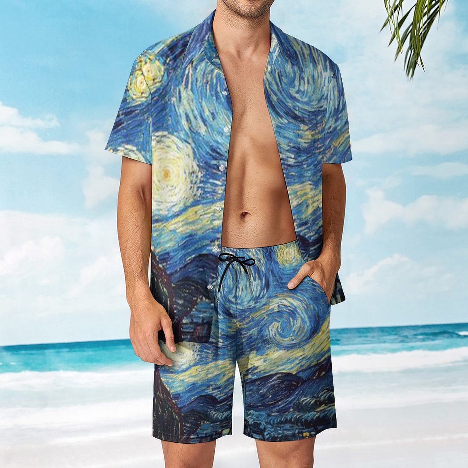 Men's Hawaiian Print Beach Two-Piece Suit 2304104049