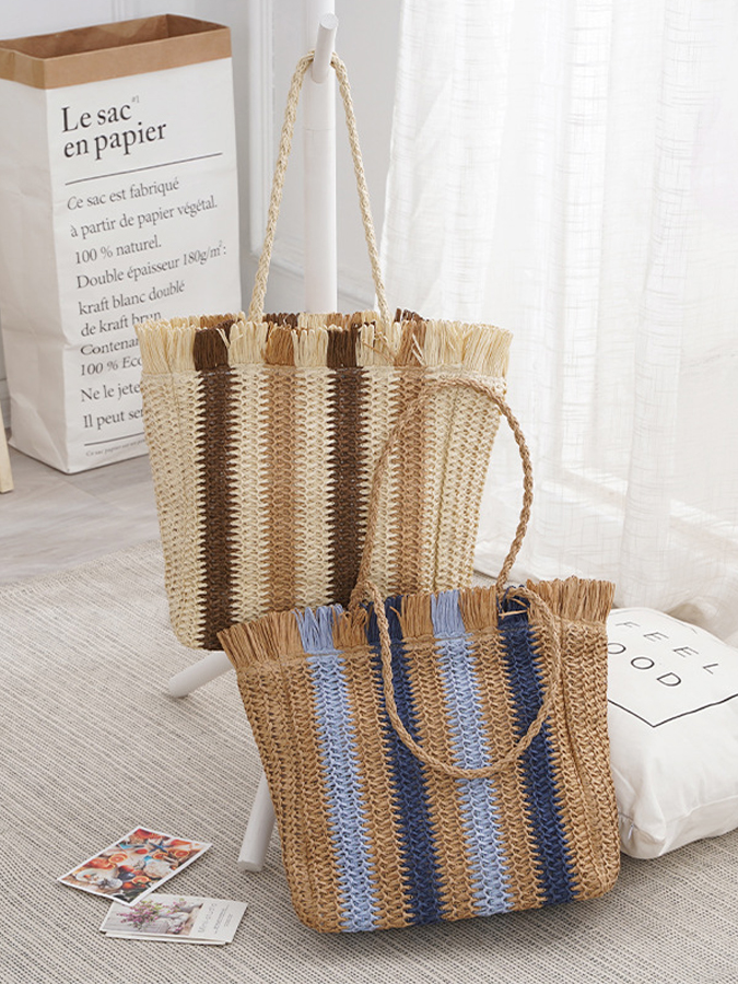 Trendy Patchwork Woven Vacation Shoulder Bag