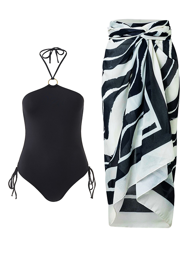 Geometric print swimsuit and cover up