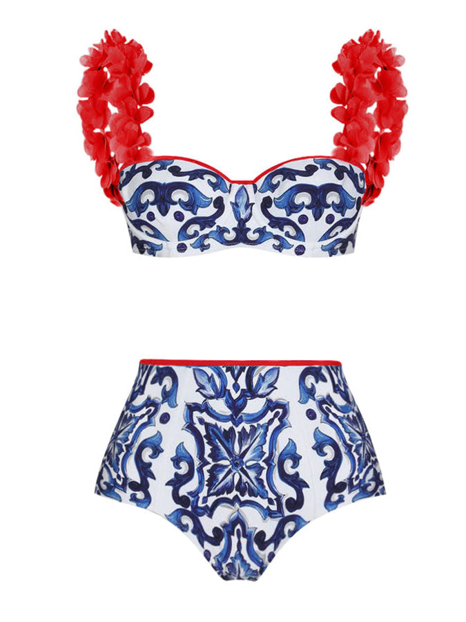 Fashion Colorblock Print Swimsuit