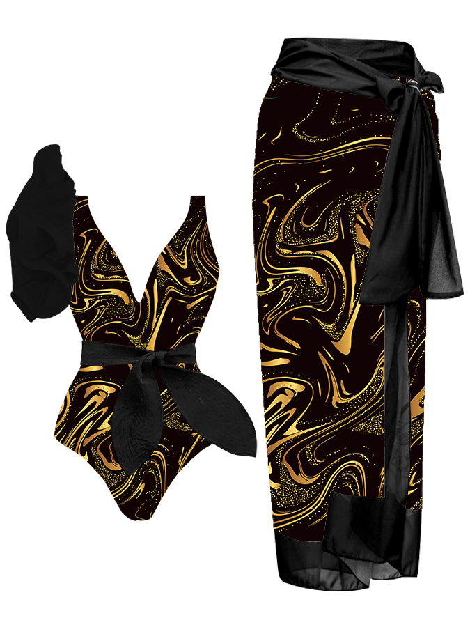 Gold Print One-pieces Swimsuits & Cover-ups