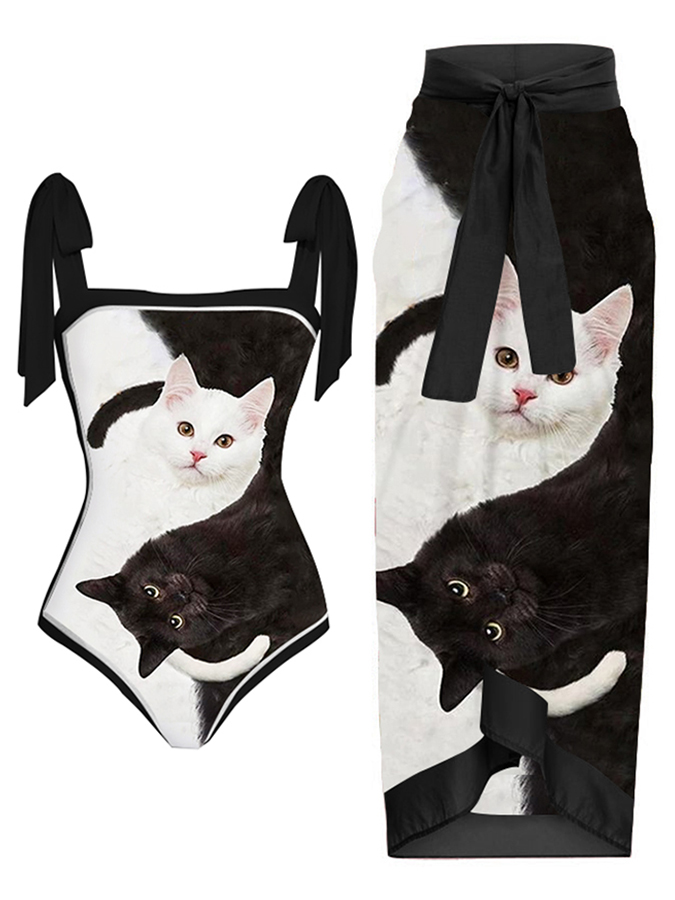 Abstract Cat Print Swimsuit