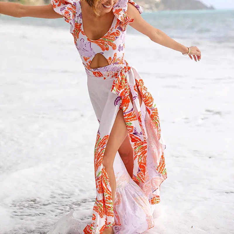 Ruffled Cutout Open-Back Swimsuit And Sarong