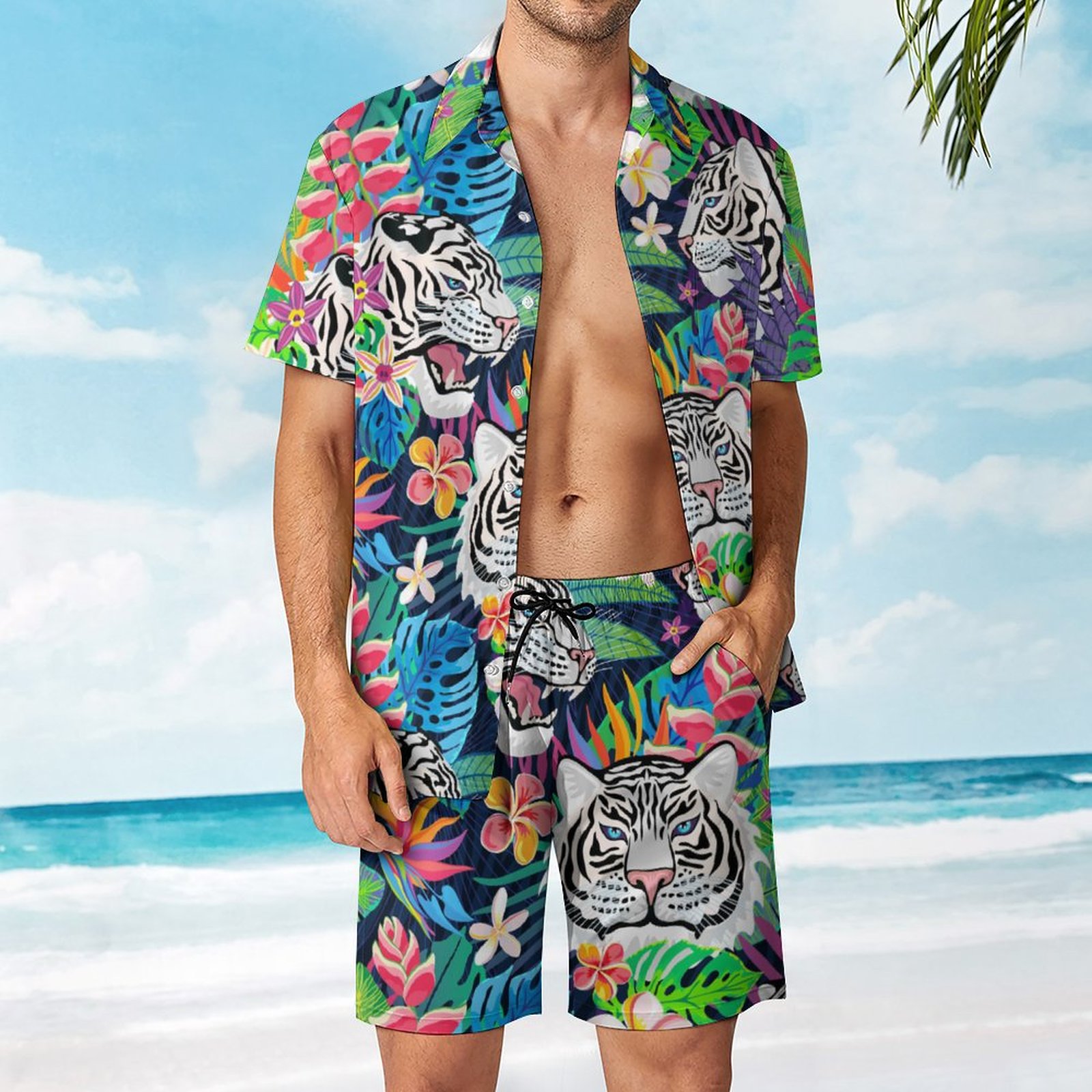Men's Hawaiian Print Beach Two-Piece Suit 2304102669