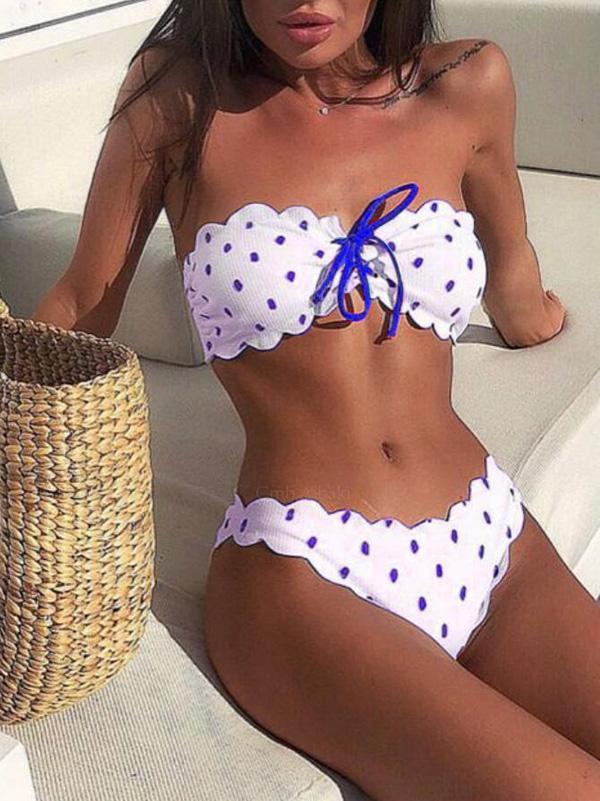 Polka-Dot Lace Up Bikinis Swimwear