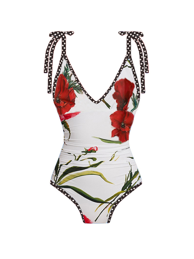 Floral Print One Piece Swimsuit and Cover Up