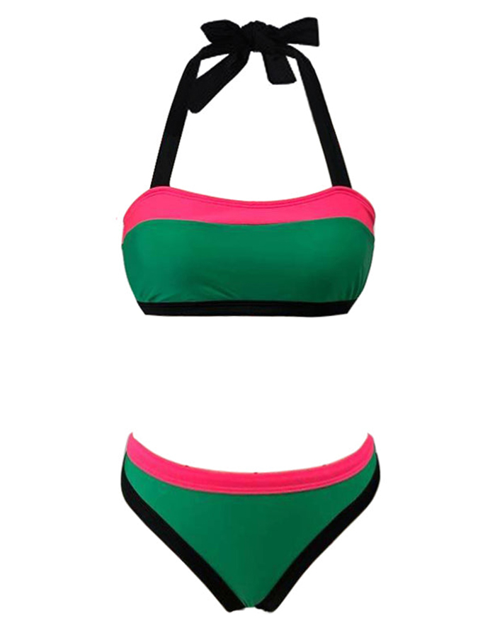 Fashion Colorblock Print Bikini Set