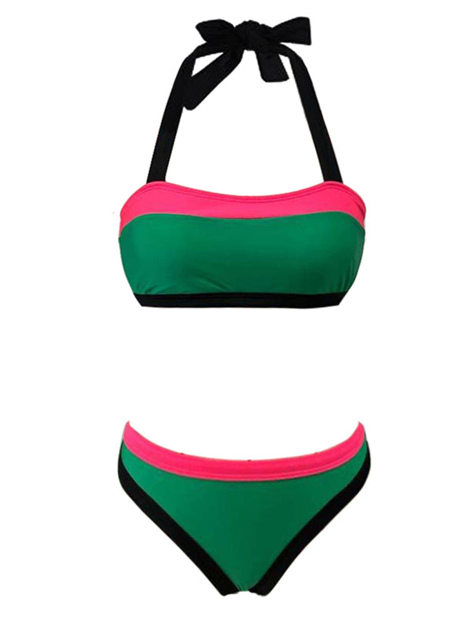 Fashion Colorblock Print Bikini Set