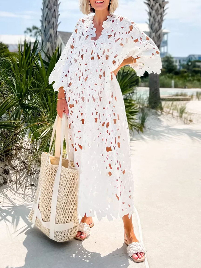 Casual Loose Beach Vacation Lace Cover-up