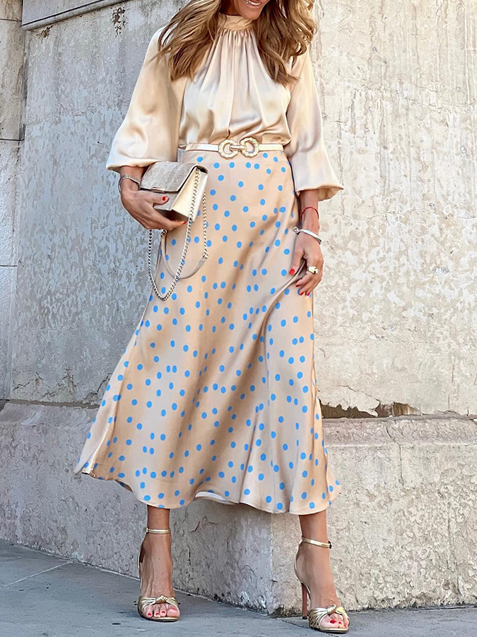 Polka Dots Printed High Waist Skirt