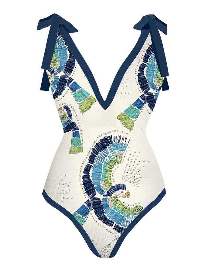 Abstract Deep V Print Swimsuit