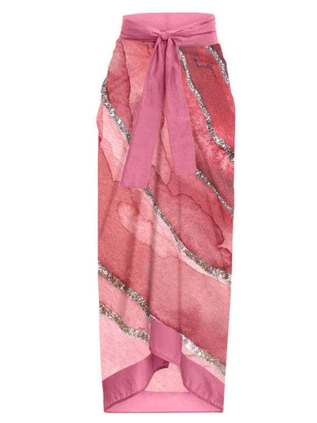 Vintage Fashion Colorblock Print One Piece Swimsuit Set