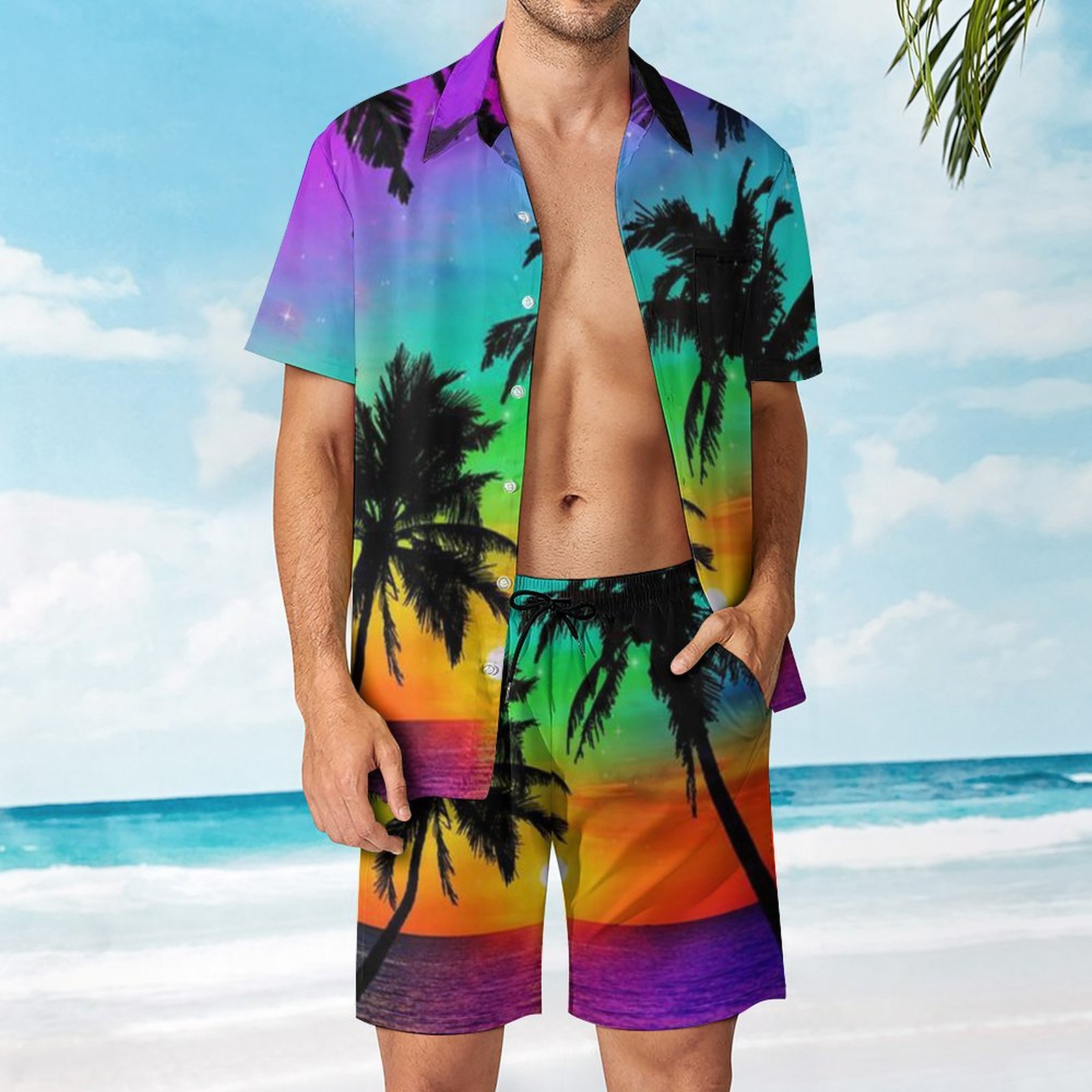 Men's Hawaiian Print Beach Two-Piece Suit 2304104058