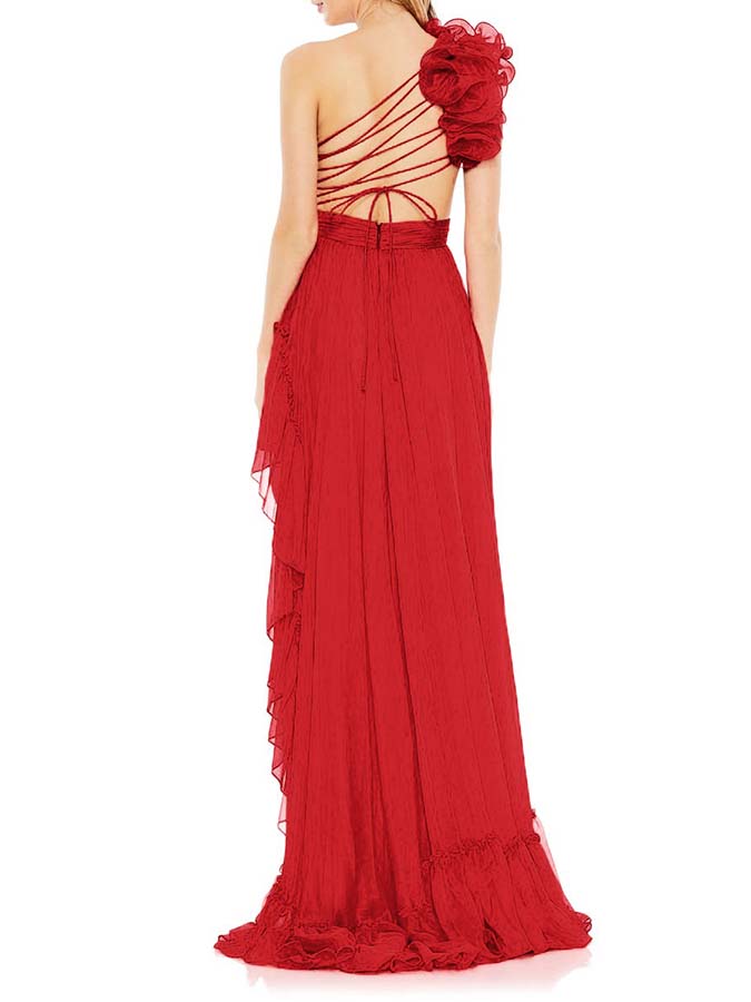 Solid Color One-Shoulder Wood Ear Trim One-Piece Swimsuit