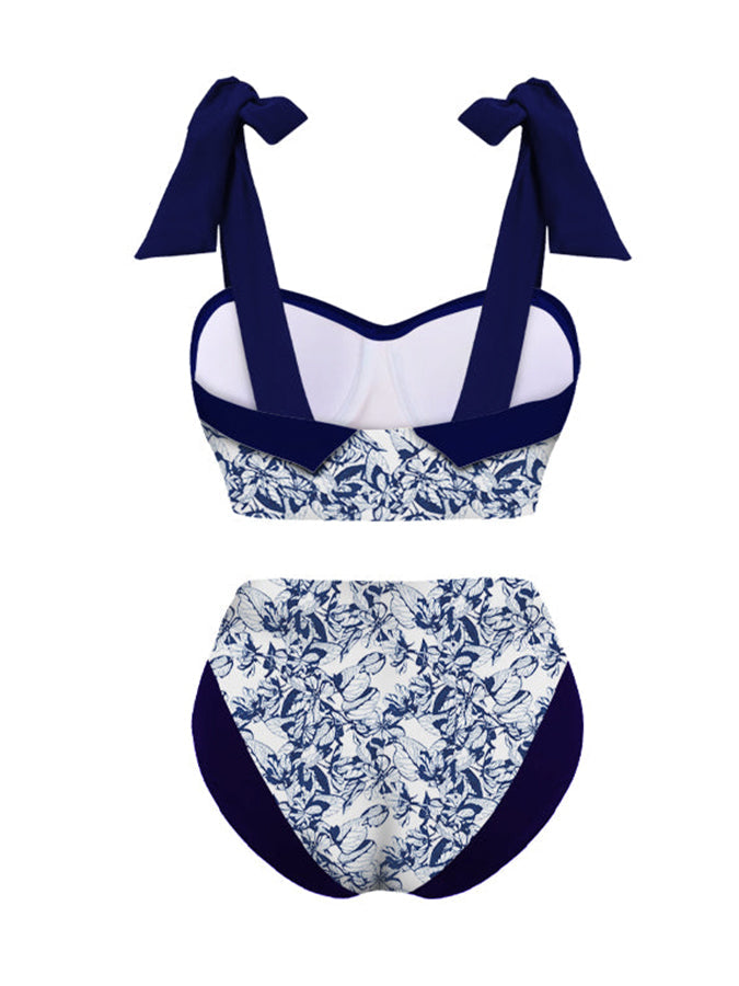 Vintage Colorblock Print Swimsuit Set