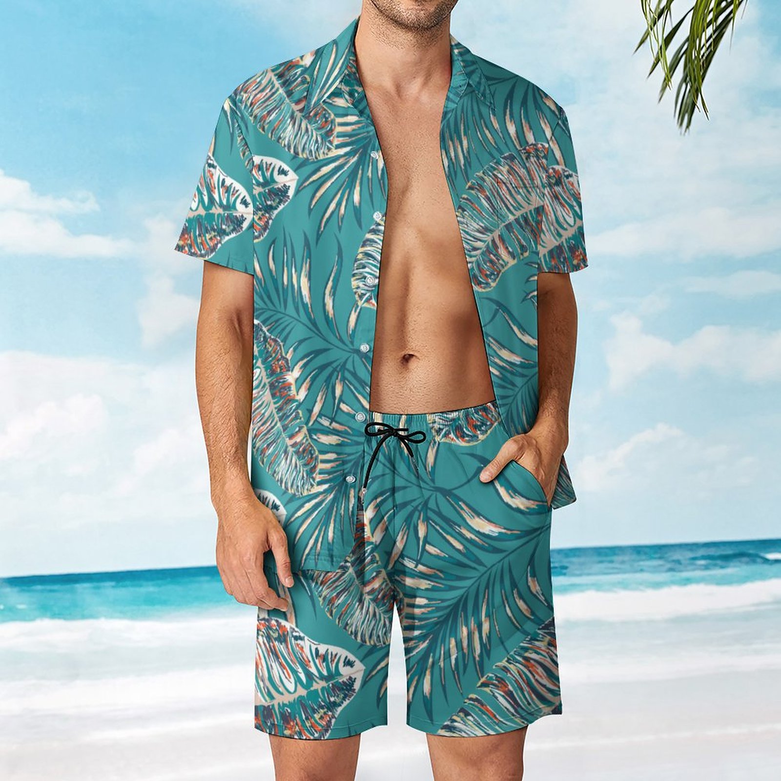 Men's Hawaiian Print Beach Two-Piece Suit 2304102662